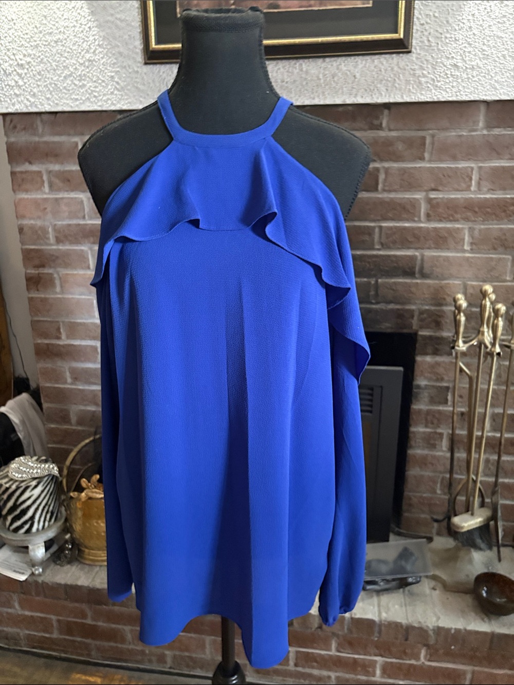 Michael Kors Cobalt Blue Ruffled Halter Blouse